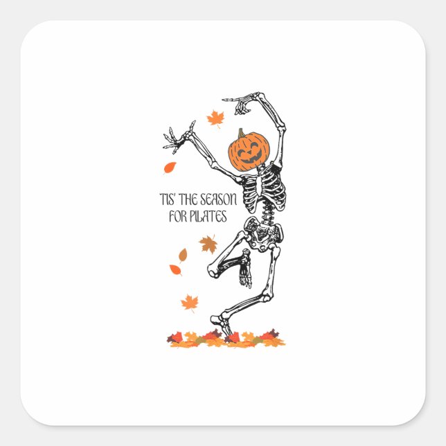 Pegatina Cuadrada Skeleton Es La Temporada De Pilates Meditation Hal (Anverso)