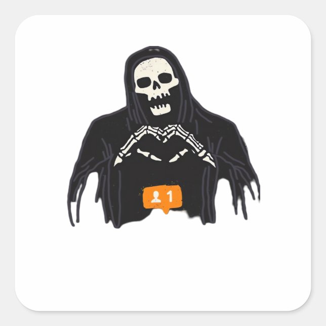 Pegatina Cuadrada Skeleton Hand Hearlower Classic (Anverso)