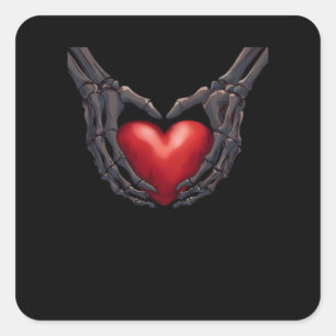 Pegatina Cuadrada Skeleton Hand Heart