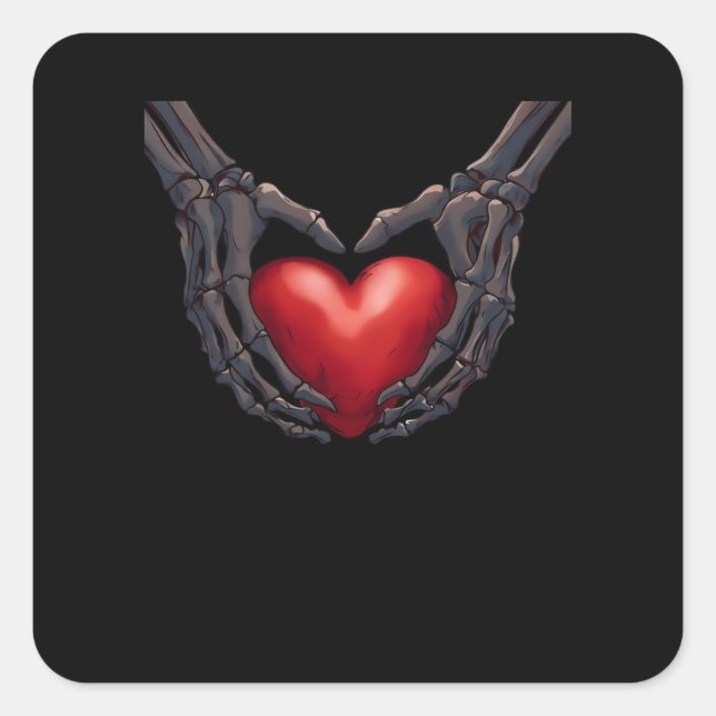 Pegatina Cuadrada Skeleton Hand Heart (Anverso)