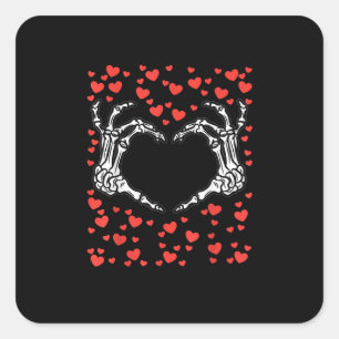 Pegatina Cuadrada Skeleton Hand Heart Día de San Valentín Funny Clas