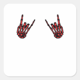 Pegatina Cuadrada Skeleton Hand Heart Roll & Red Classic