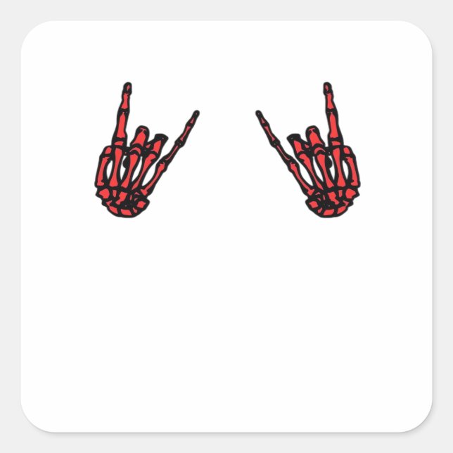 Pegatina Cuadrada Skeleton Hand Heart Roll & Red Classic (Anverso)