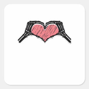 Pegatina Cuadrada Skeleton Hand Heart Rótulo Día de San Valentín Cla
