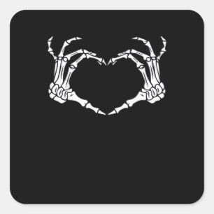 Pegatina Cuadrada Skeleton Hand Heart Rótulo disstume divertida Hall