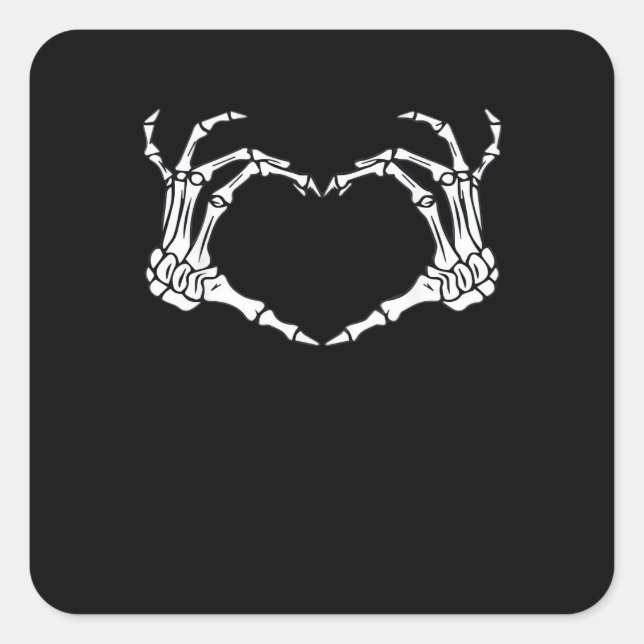 Pegatina Cuadrada Skeleton Hand Heart Rótulo disstume divertida Hall (Anverso)