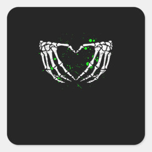 Pegatina Cuadrada Skeleton Hand Heart Rótulo disstume Halloween