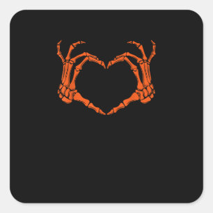 Pegatina Cuadrada Skeleton Hand Heart Rótulo Disstume Halloween Dise