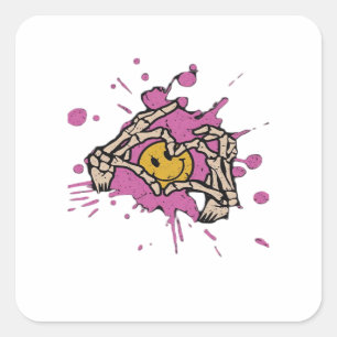 Pegatina Cuadrada Skeleton Hand Heart Show Classic