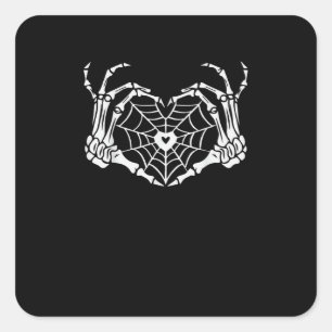 Pegatina Cuadrada Skeleton Hand Heart Spiderweb Halloween Cobweb Par