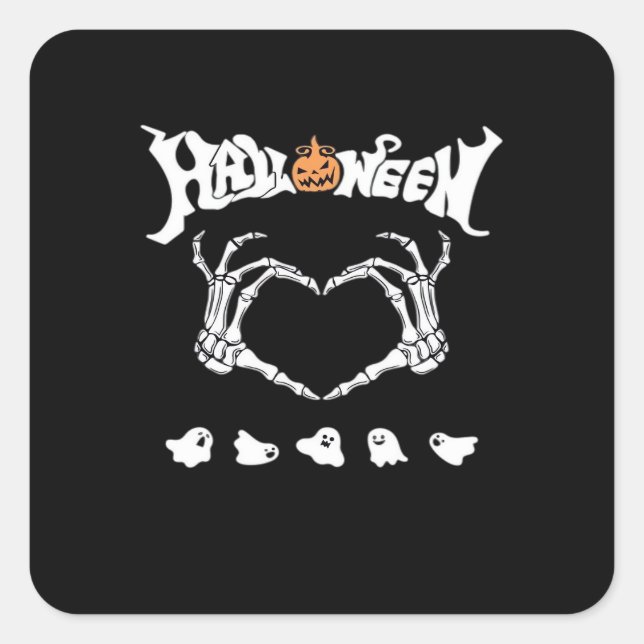 Pegatina Cuadrada Skeleton Hand With , Diseño de Halloween (Anverso)