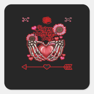 Pegatina Cuadrada Skeleton Hands Día de San Valentín Classic