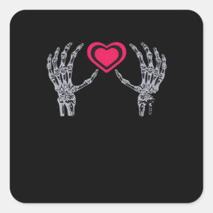 Pegatina Cuadrada Skeleton Hands Heart Cute