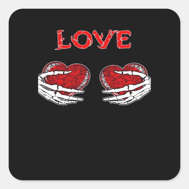 Pegatina Cuadrada Skeleton Hands Heart Funny Design (Anverso)