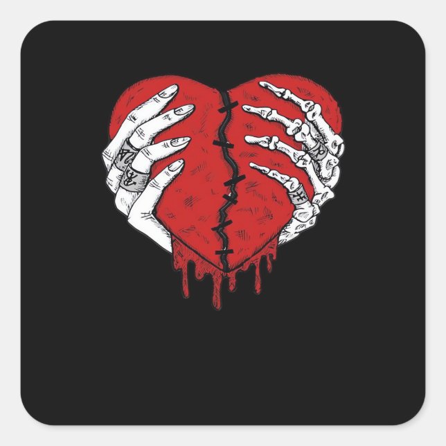 Pegatina Cuadrada Skeleton Hands Hearts Classic Trending (Anverso)