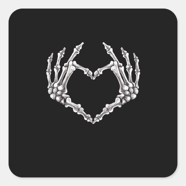 Pegatina Cuadrada Skeleton Heart And Hands Gothic Halloween (Anverso)