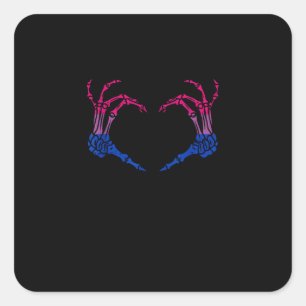 Pegatina Cuadrada Skeleton Heart Bisexual Lgbt-Q Pride Mano de Cráne