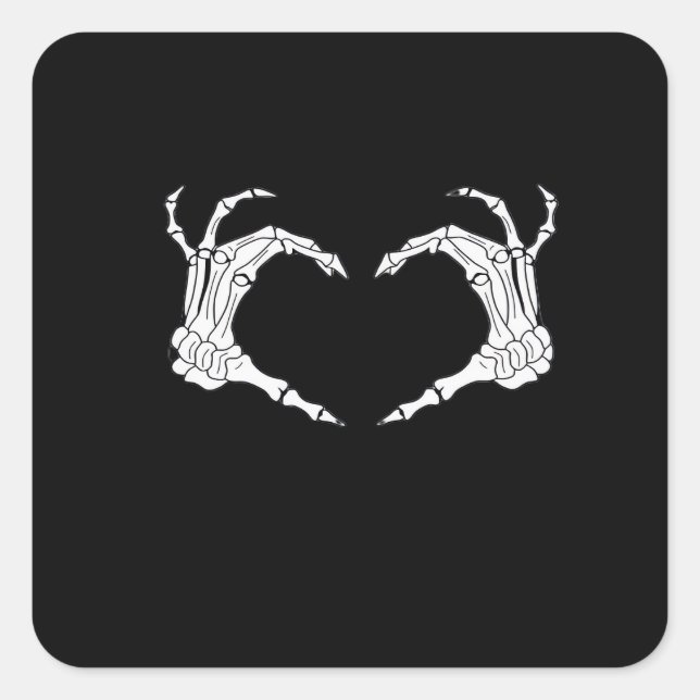 Pegatina Cuadrada Skeleton Heart Hands Classic (Anverso)