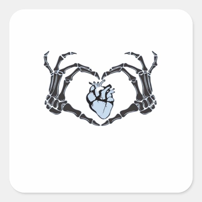 Pegatina Cuadrada Skeleton Heart Hands Classic Design para Halloween (Anverso)