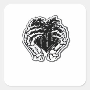 Pegatina Cuadrada Skeleton Heart Hands Funny