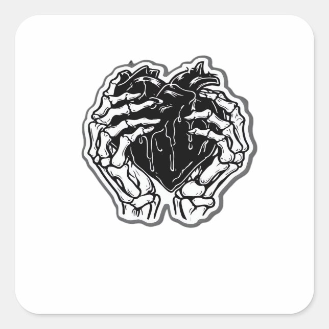 Pegatina Cuadrada Skeleton Heart Hands Funny (Anverso)