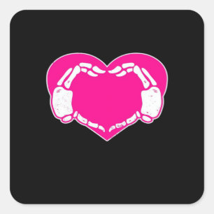 Pegatina Cuadrada Skeleton Heart Hands Gothic Valentine Classic