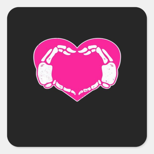 Pegatina Cuadrada Skeleton Heart Hands Gothic Valentine Classic (Anverso)