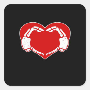 Pegatina Cuadrada Skeleton Heart Hands Gótico Valentine Red Classic
