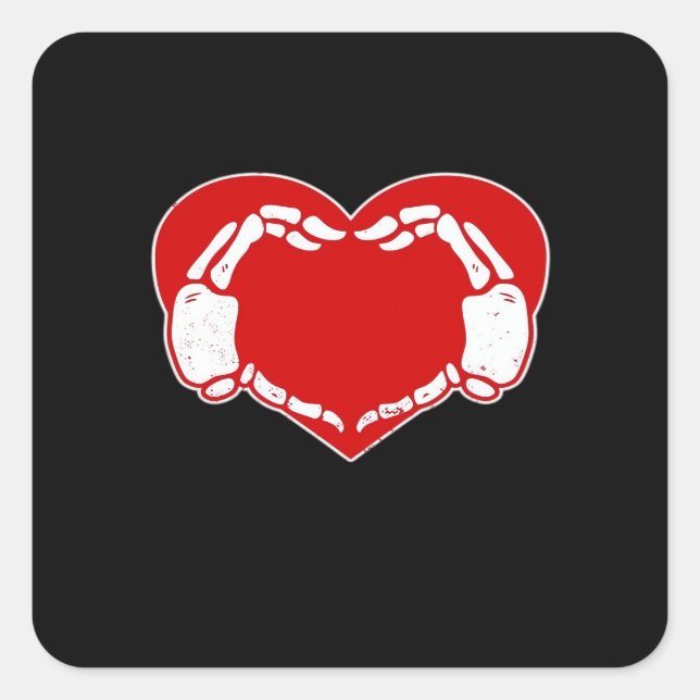Pegatina Cuadrada Skeleton Heart Hands Gótico Valentine Red Classic (Anverso)