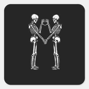 Pegatina Cuadrada Skeleton Heart Hands Rótulo Halloween Costume Clas