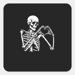 Pegatina Cuadrada Skeleton Heart Hands Rótulo Halloween Costume Retr
