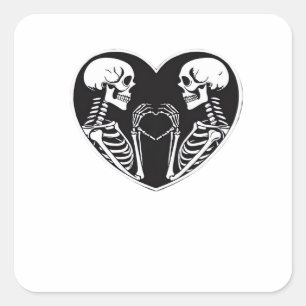 Pegatina Cuadrada Skeleton Heart Hands Rótulo Halloween Costume Retr