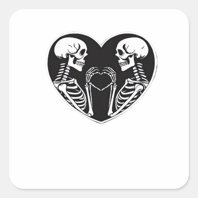 Pegatina Cuadrada Skeleton Heart Hands Rótulo Halloween Costume Retr (Anverso)