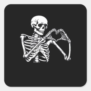 Pegatina Cuadrada Skeleton Heart Hands Rótulo Halloween Costume Tren