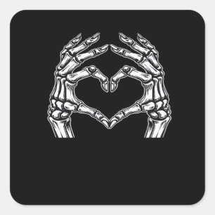 Pegatina Cuadrada Skeleton Heart Hands Rótulo Halloween Disstume bás