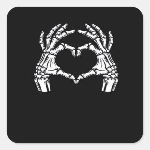 Pegatina Cuadrada Skeleton Heart Hands Rótulo Halloween Disstume vir