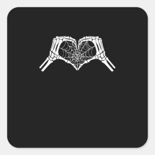 Pegatina Cuadrada Skeleton Heart Hands Spiderweb Halloween Spooky Wo