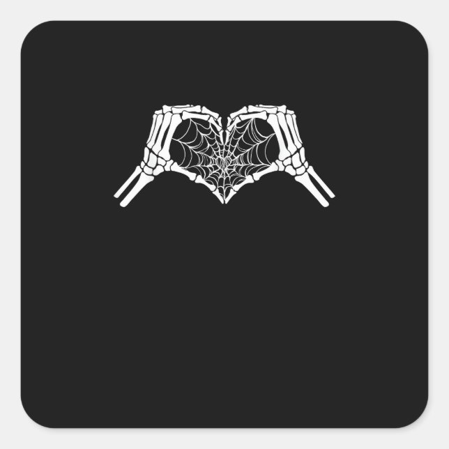 Pegatina Cuadrada Skeleton Heart Hands Spiderweb Halloween Spooky Wo (Anverso)