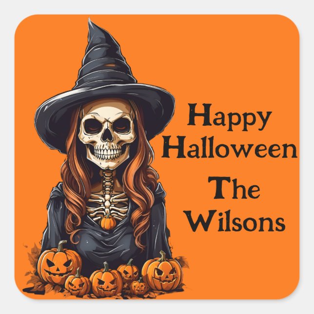 Pegatina Cuadrada Skeleton hollow-Eyed (Anverso)