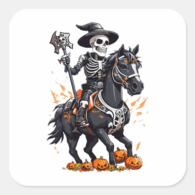Pegatina Cuadrada Skeleton Horse Rider (Anverso)