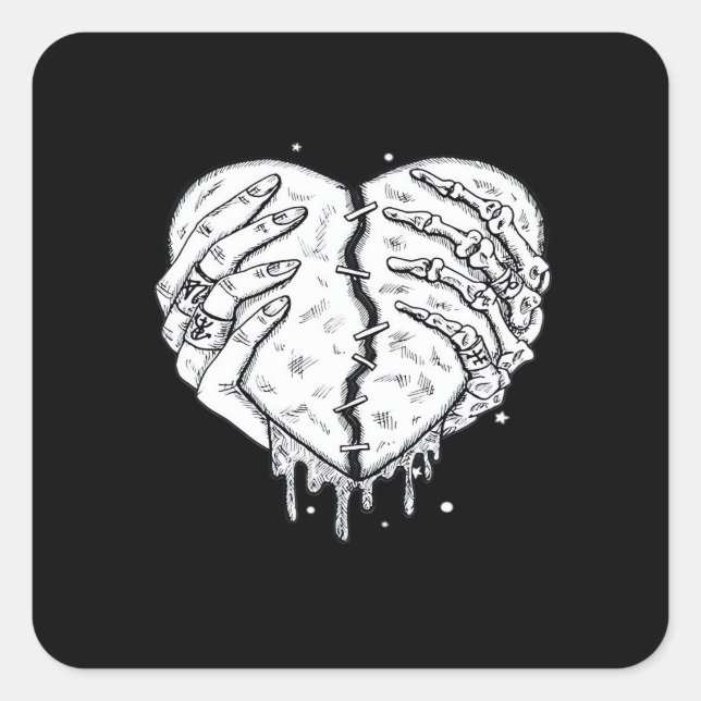 Pegatina Cuadrada Skeleton Manos Corazón- Gótico Corazón Clásico (Anverso)