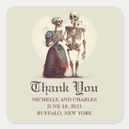 Pegatina Cuadrada Skeleton Pareja Boda Gracias