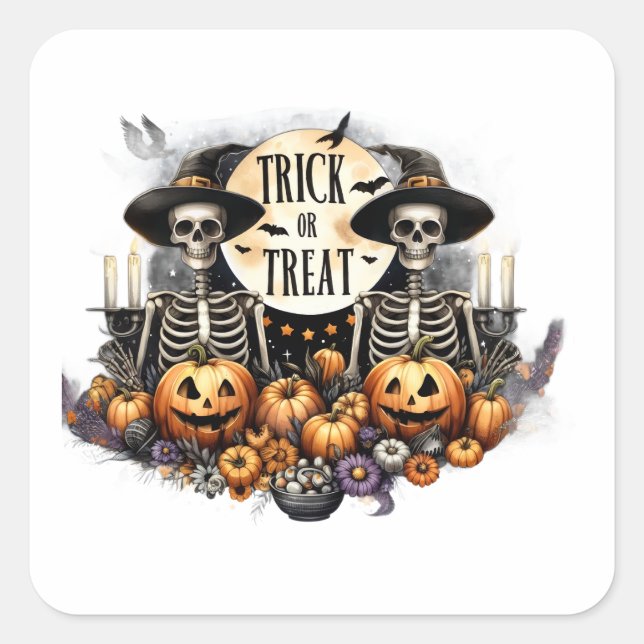 Pegatina Cuadrada Skeleton Party (Anverso)