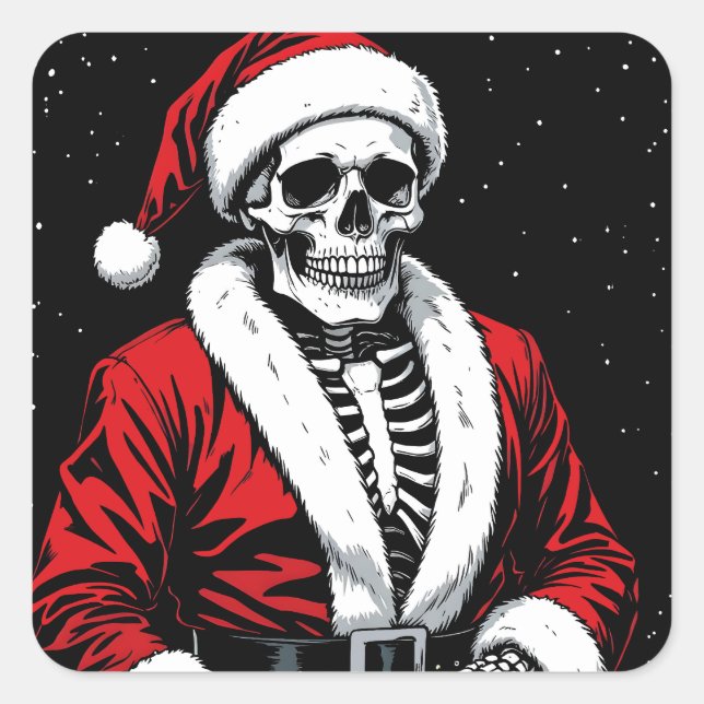 Pegatina Cuadrada Skeleton Santa (Anverso)
