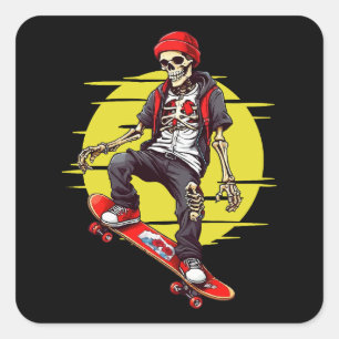 Pegatina Cuadrada Skeleton Skateboard