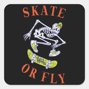 Pegatina Cuadrada Skeleton Skateboarder