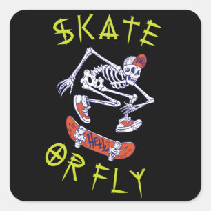 Pegatina Cuadrada Skeleton Skateboarder
