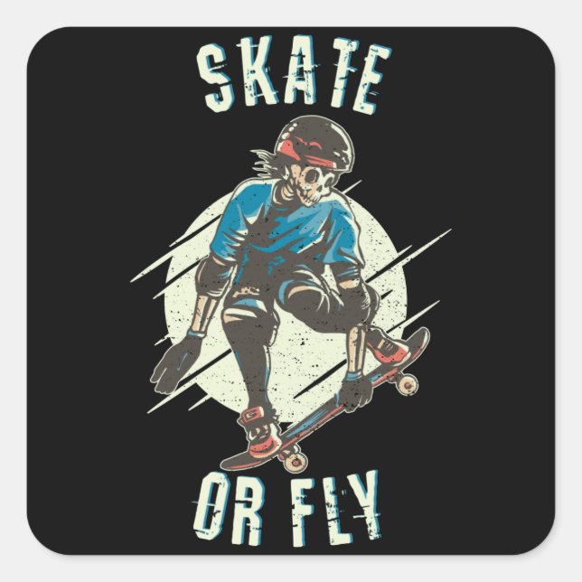 Pegatina Cuadrada Skeleton Skateboarder (Anverso)