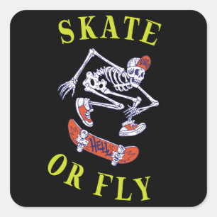 Pegatina Cuadrada Skeleton Skateboarder