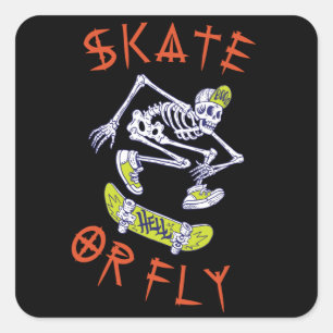 Pegatina Cuadrada Skeleton Skateboarder